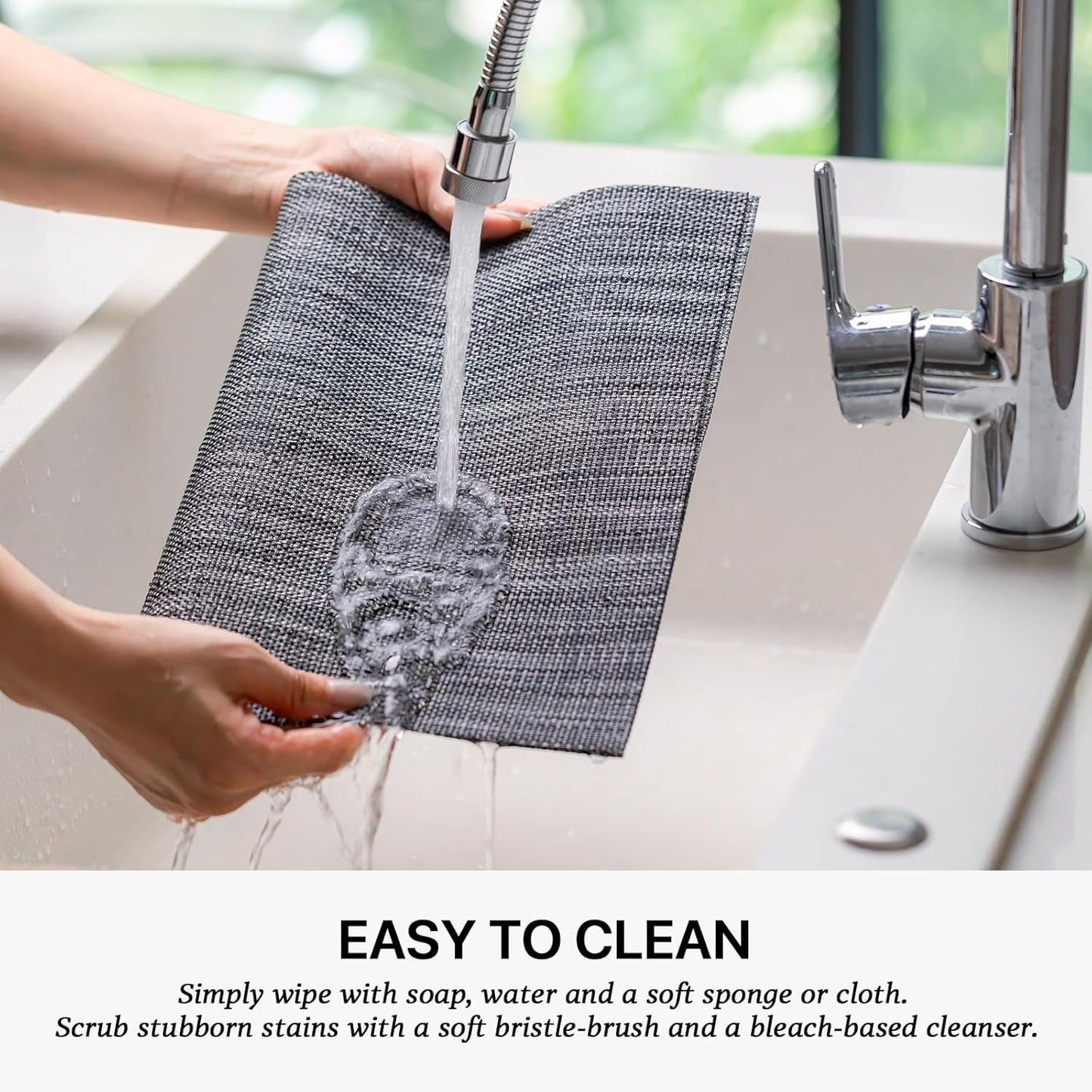 LEXMORE Placemat Set of 4 Vinyl/Plastic Woven Place Mats for Kitchen Table Indoor/Outdoor Washable Placemat Wipeable Dining Table Mats(Dark Gray)