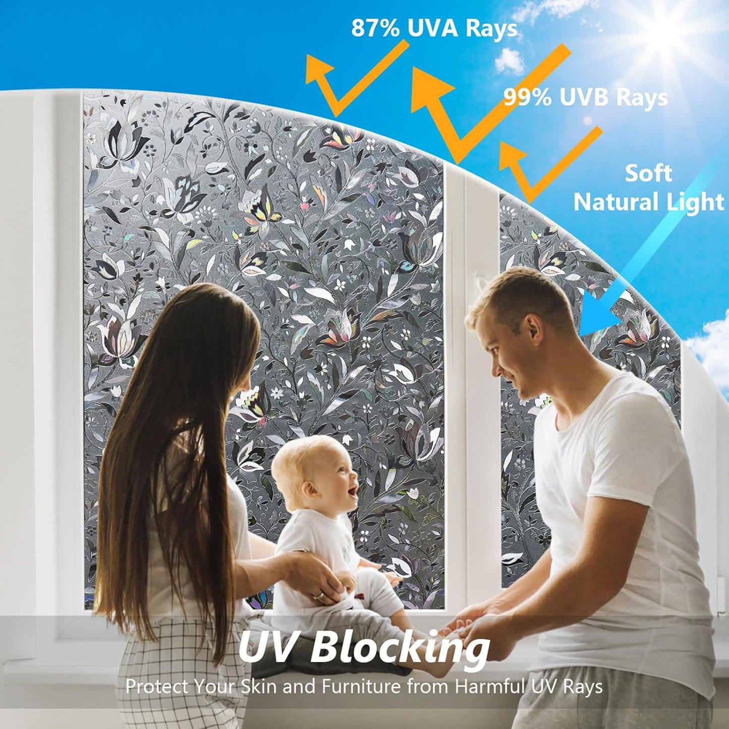 Kromapolis Window Film, Window Privacy Film Frosted, Vinyl Glass Covering, Stained Glass Decorative Film, Static Window Clings, Non-Adhesive (Grayish Black, 23.6 x 157.4 inch)