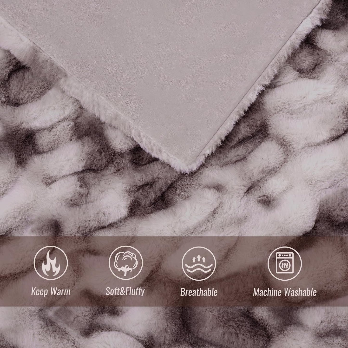 Ultra Soft Luxury Faux Fur Throw Blanket for Counch,Fuzzy Fluffy Plush Warm Cozy Elegant Wrinkled Blanket for Sofa Bedroom Living Room,（50"x60",Tie-dye Taupe）