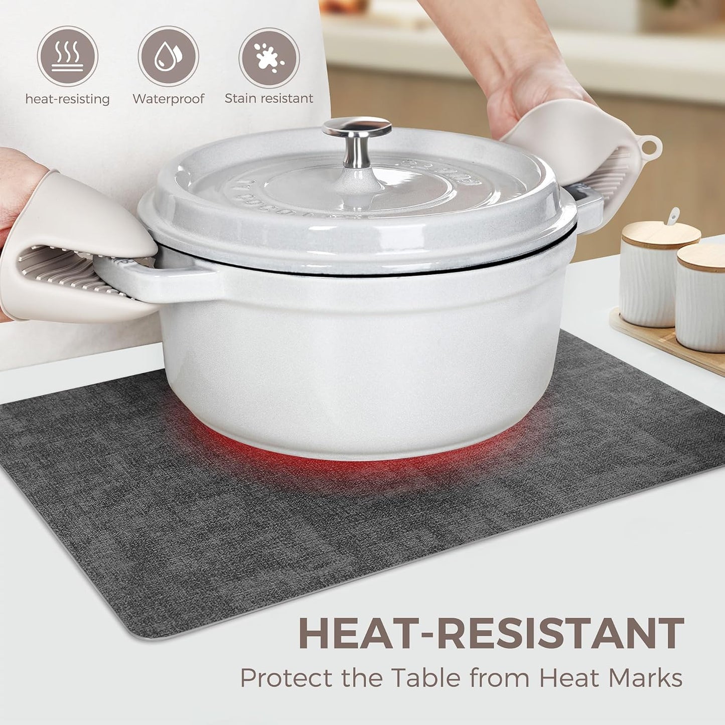 Vinyl Placemats Set of 6, Faux Leather Waterproof and Heat Resistant Place Mats, Washable Anti-Slip Table Mats with Coaster, Wipeable Placemats for Indoor & Outdoor 17" x 12" (Black, Set of 6)