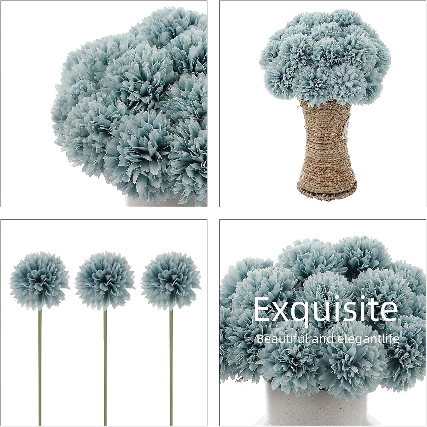 Kimura's Cabin 20Pcs Fake Mums Flowers Artificial Silk Chrysanthemum Ball Flower for Wedding Party Home Kitchen Table Core DIY Decoration Bouquets (Dark Blue)
