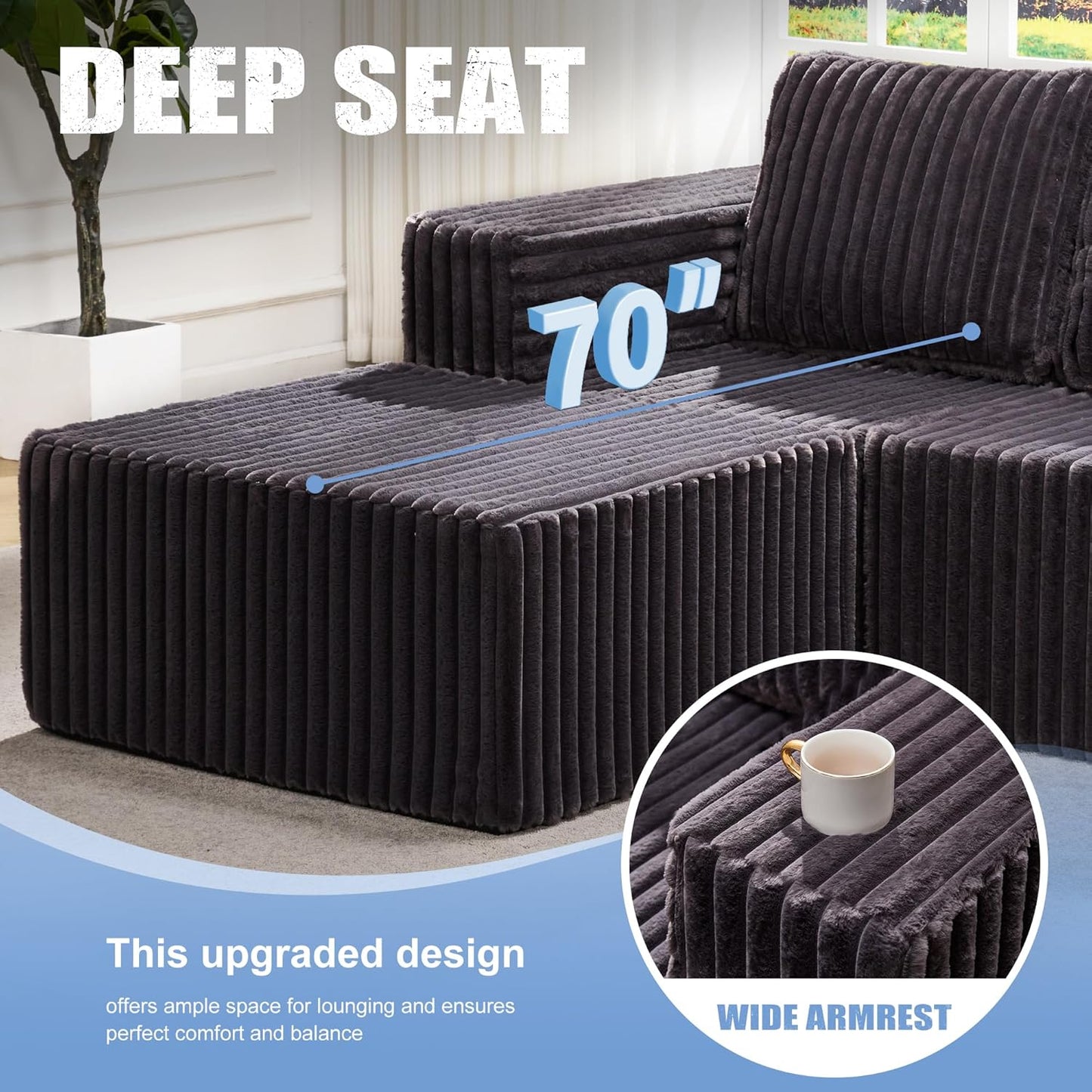 Hobestluk Modular Sectional Sofa Memory Foam Couch Sofa Bed Loveseat with Chaises Cloud Couch with Removable Cover Large Sectional Couches for Living Room (Strip Grey, Sofa Bed)