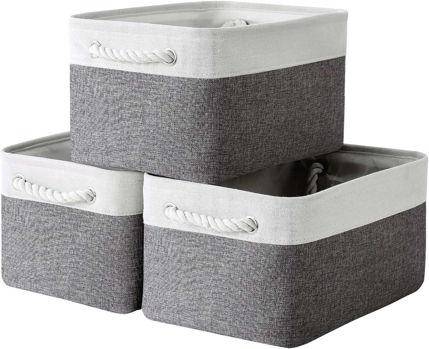 Large Storage Baskets for Shelves, Fabric Baskets for Organizing, Collapsible Storage Bins for Closet, Nursery, Clothes, Toys, Home & Office [3-Pack, White&Grey]