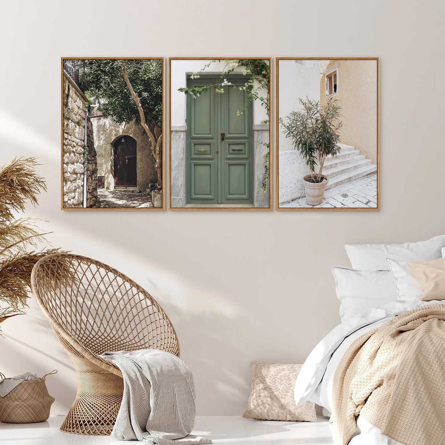 SIGNINART Large Vintage Italy City Landscape Framed Canvas Wall Art Set, Olive Green Tree Country Wall Decor, Modern Minimalist French Farmhouse Art Print for Living Room,Bedroom,Office 16 x24 x3