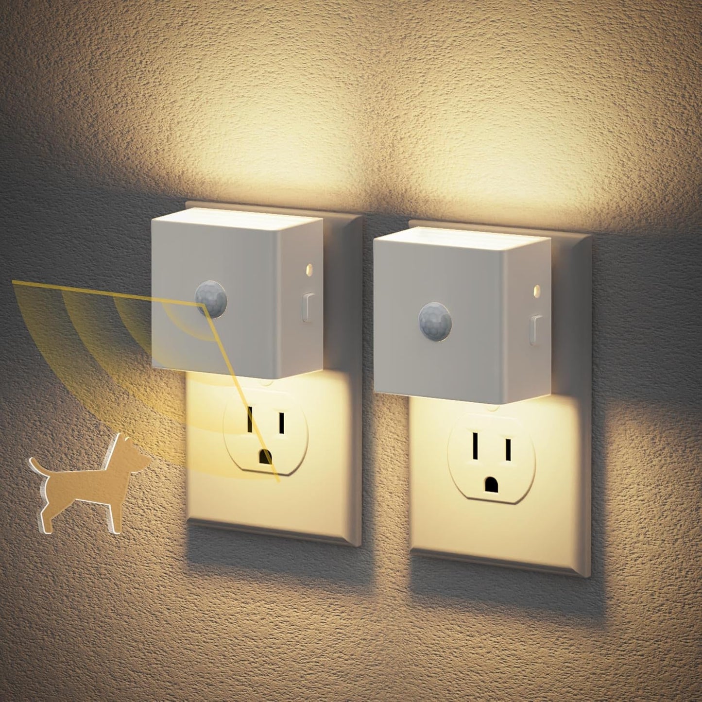 JandCase Motion Sensor Night Light, Night Lights Plug into Wall with Adjustable Brightness, Motion Activated Night Light, 3000K Warm White, for Kids Bathroom Hallway Kitchen Bedroom