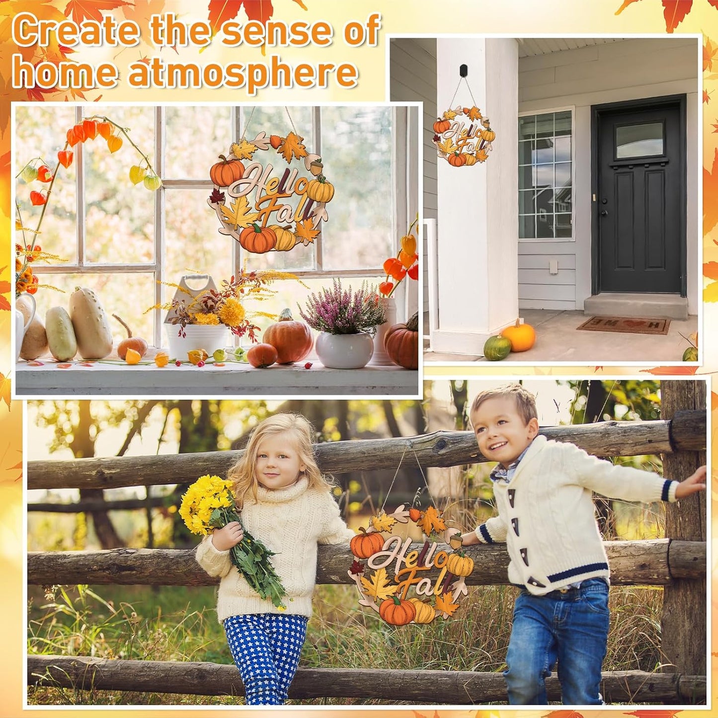 Unfinished Fall Wreaths Wood Crafts to Paint Set of 3, 11" Bulk Autumn Leaves Pumpkin Wreath Ornaments for Painting, Unfinished Wood Cutouts DIY Ornaments for Front Door with Ropes