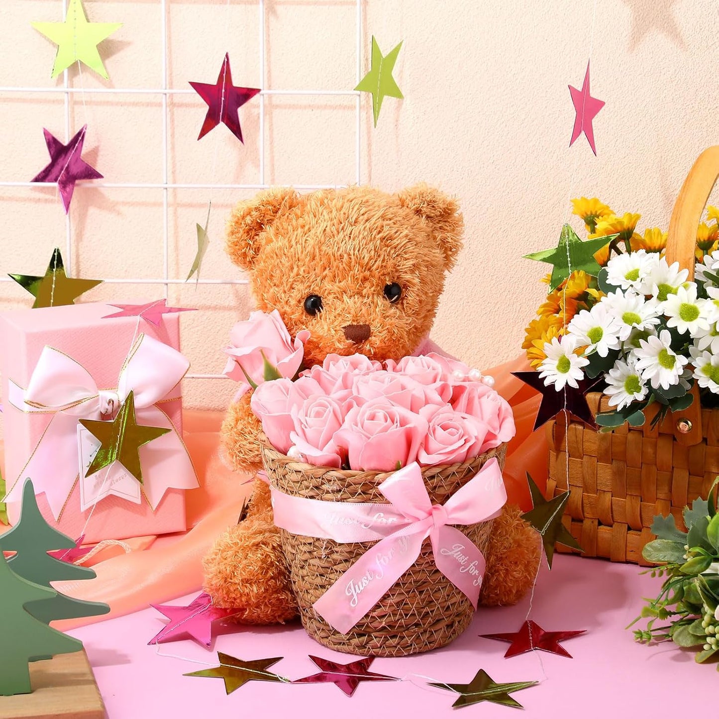 Patelai Glitter Star Garland Banner Decor 130 Feet Star Hanging Bunting Banner Twinkle Backdrop for Homecoming Classroom Wedding Birthday Halloween Christmas Party Supplies(Pink,Green)