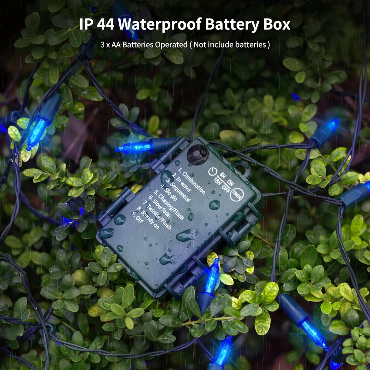 WATERGLIDE 2 Pack 50 LED Outdoor Christmas Lights, 16FT Battery Operated Mini String Lights with 8 Modes & Timer, Xmas Tree Lights Waterproof for Patio Garden Party Wedding Holiday Decor, Blue