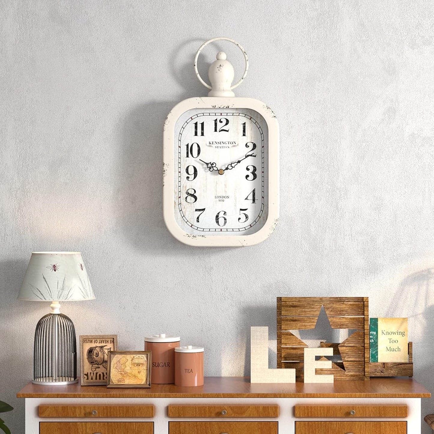 Menterry Small Retro Rectangle Wall Clock, White Antique Vintage Style, Battery Operated Silent Decor Wall Clocks for Farmhouse,Bedroom,Kitchen,Bathroom (11" H x 6.1" W)