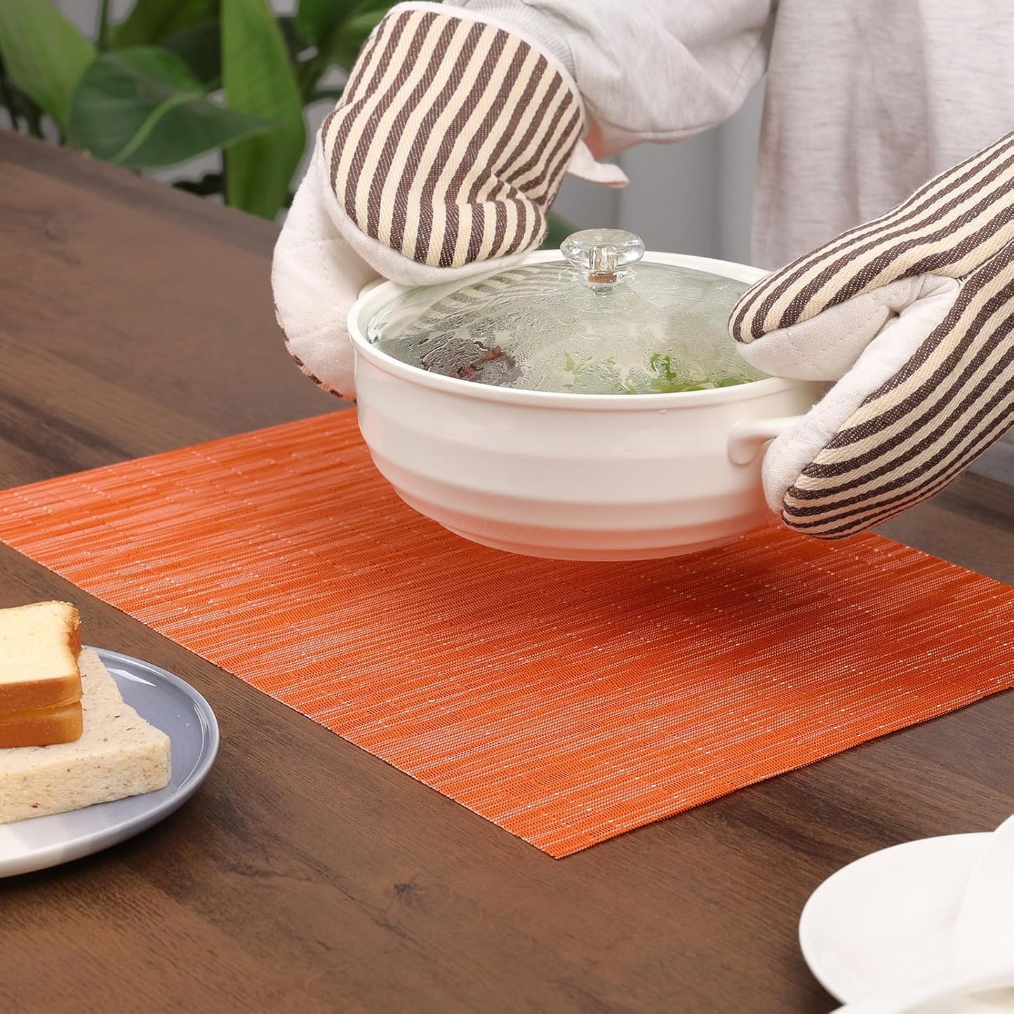 Myir JUN Placemats Set of 4, Vinyl Woven Placemats Place Mats Indoor Set of 4 Washable Table Mats Non-Slip Place mats for Dining Table (Orange, Set of 4)