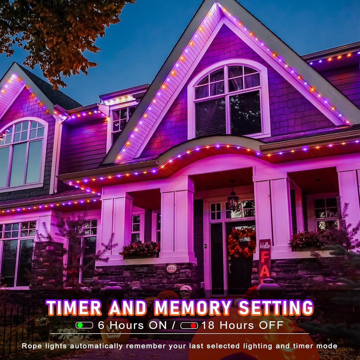 Purple Orange Halloween Lights, 100FT 300 LED Rope Lights for Outside Waterproof with 8 Modes, Connectable String Lights for Indoor Patio, Trampoline, Garden, Pool, Tree, Holiday Decorations