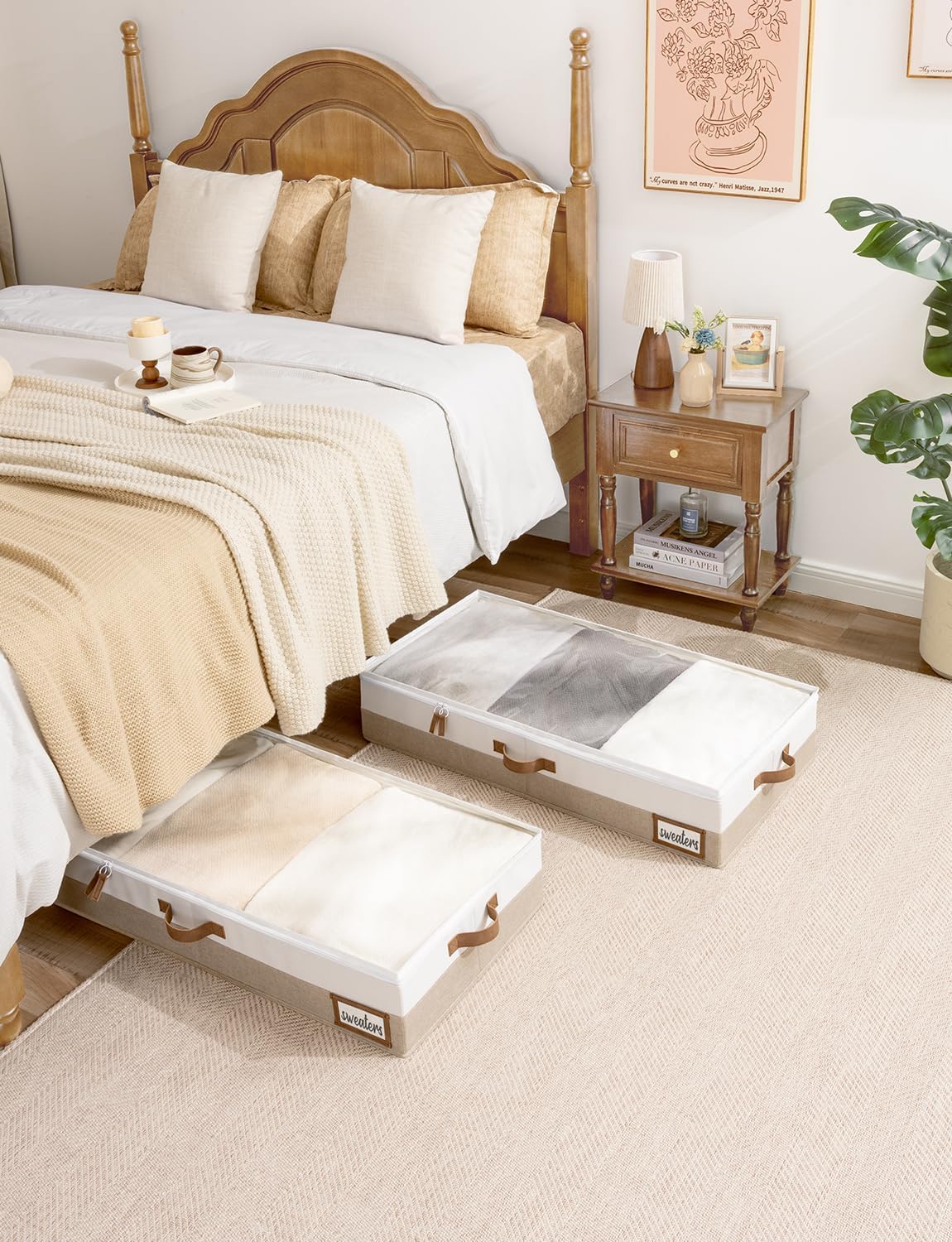 StorageWorks Large Under Bed Storage Containers with Handles and Label Holder, 2 Pack Ultra-thick Fabric Underbed Bins, Closet Organizer for Clothes, Blankets, Sweater