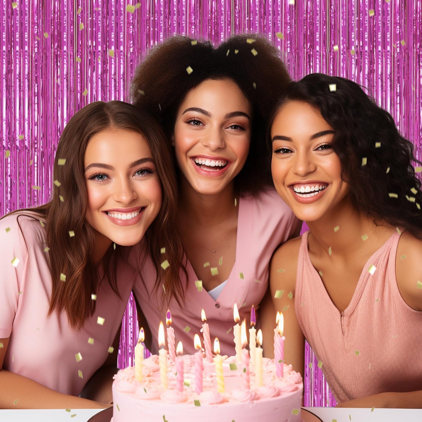 3 Pack Foil Fringe Backdrop - Hot Pink Shiny Tinsel Curtains for Party Decoration/Photo Booth Props - 3.3x8.2 FT Metallic Foil Backdrop for Birthday, Wedding, Graduation, Christmas.