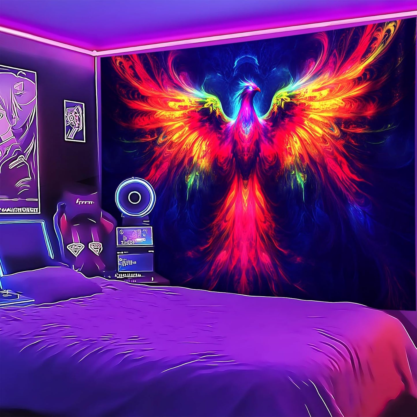 Blacklight Tapestry,WingTapestry Glow In The Dark,UV Reactive Black Light Upright Posters Wall Hanging for Bedroom Dorm Living Room Backdrop Decor (wing16, 79L" x 59W")