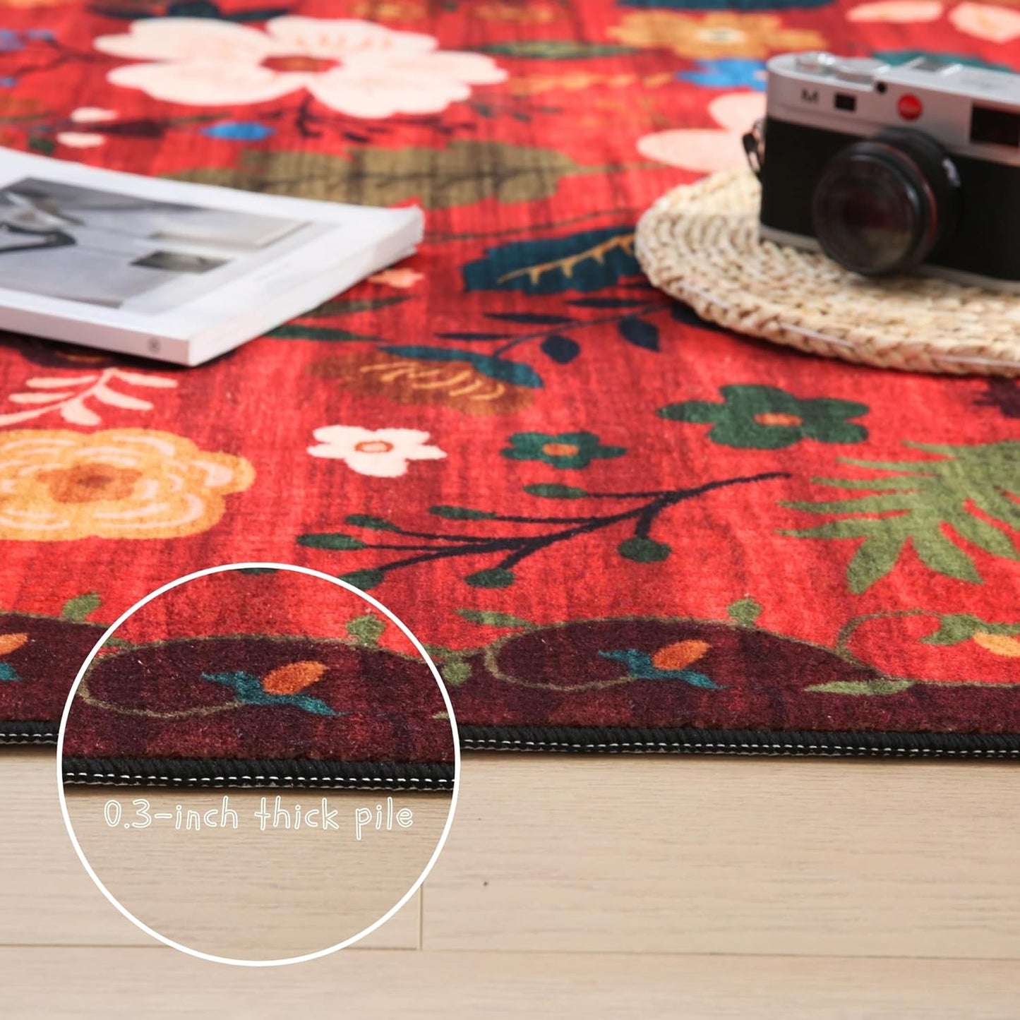 Runner Rug for Hallways Kitchen Rug Non Slip 2'6''x8' Washable Runner Rugs with Rubber Backing Soft Floral Carpet Runner for Hallways, Kitchen, Laundry, Bedroom, Bathroom(Red)