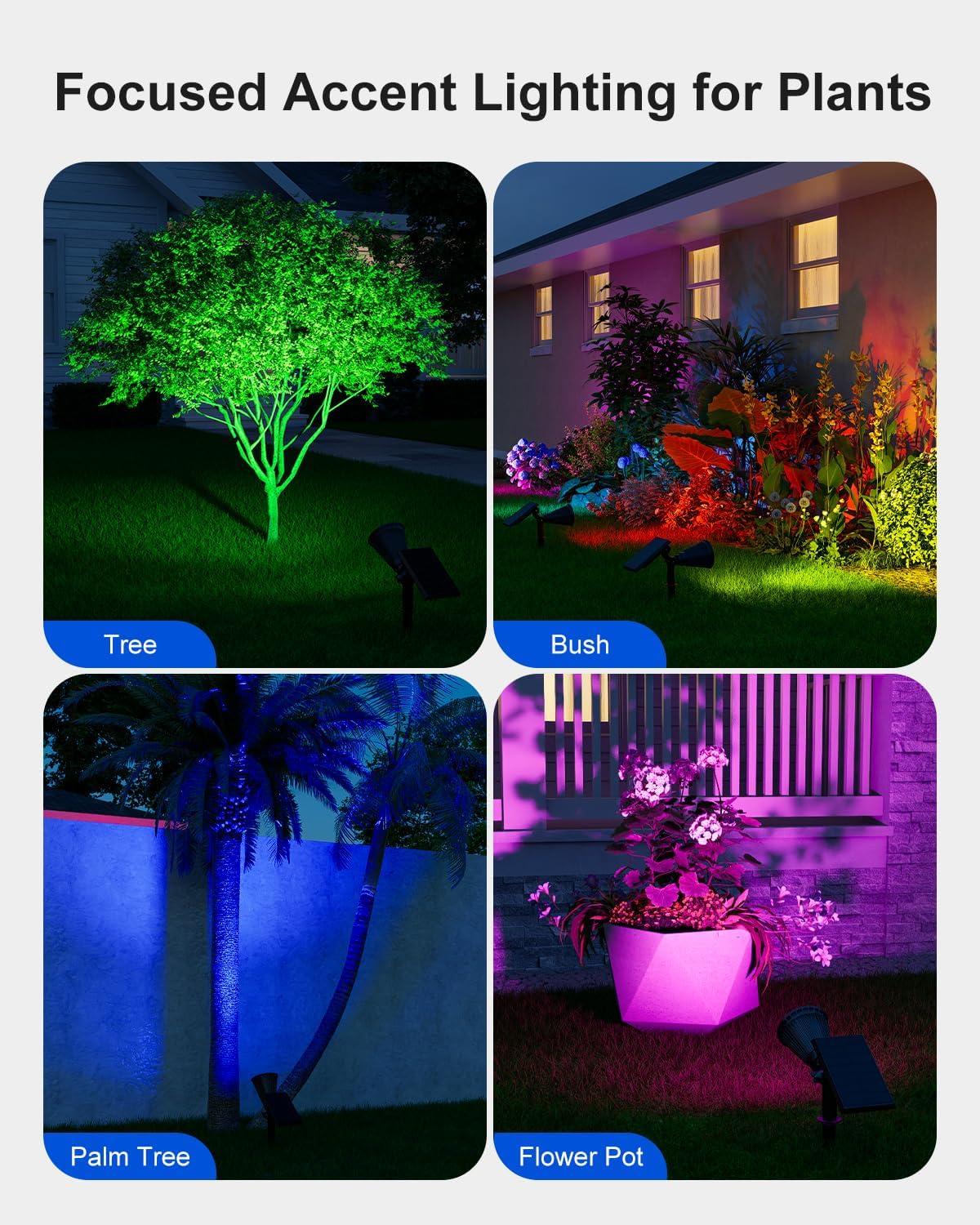 Color Changing Solar Spotlights Outdoor RGB Waterproof Landscape Flood Lights for Halloween Decorations, Skeletons, Tombstones, Pumpkin, Tree, Uplighting for Outside House, Wall, Yard, Garden, Pathway