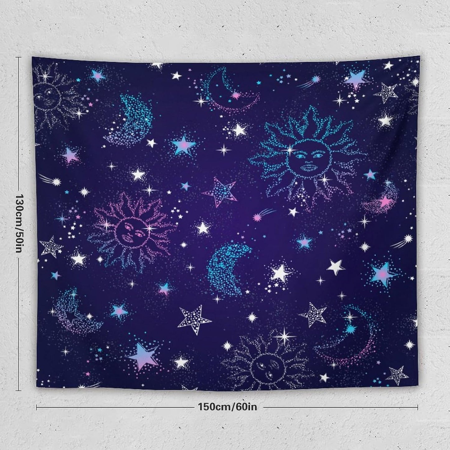 HZOHNAGO Boho Sun Moon Tapestry Purple Blue Sun Stars Galaxy Pattern Printed Wall Tapestry Wall Hanging for Bedroom Living Room Dorm 60" W x 50" H