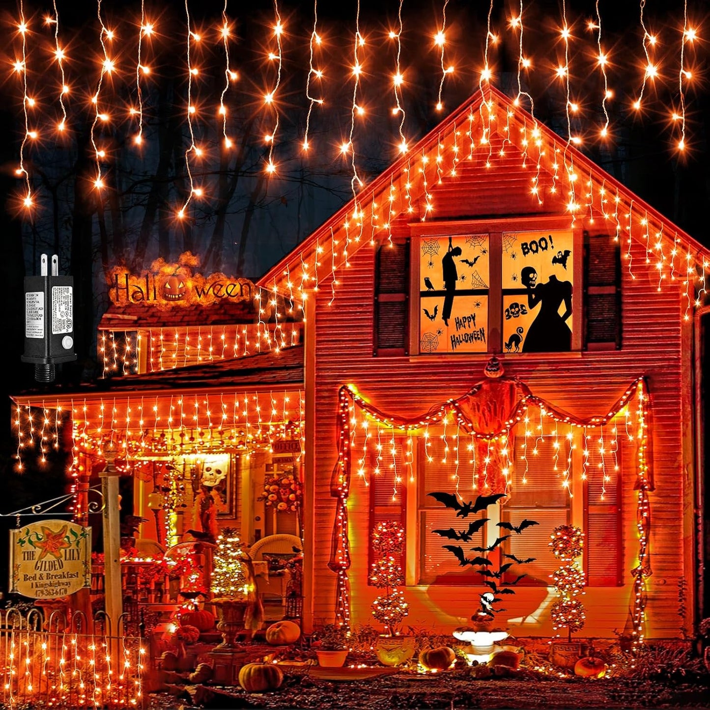 Orange Lights for Halloween 66ft 640 LED Icicle Christmas Lights Outdoor 8 Modes with 120 Drops, Waterproof Halloween Light Outdoor Plug in for Outside Indoor Party Holiday Tree Decorations