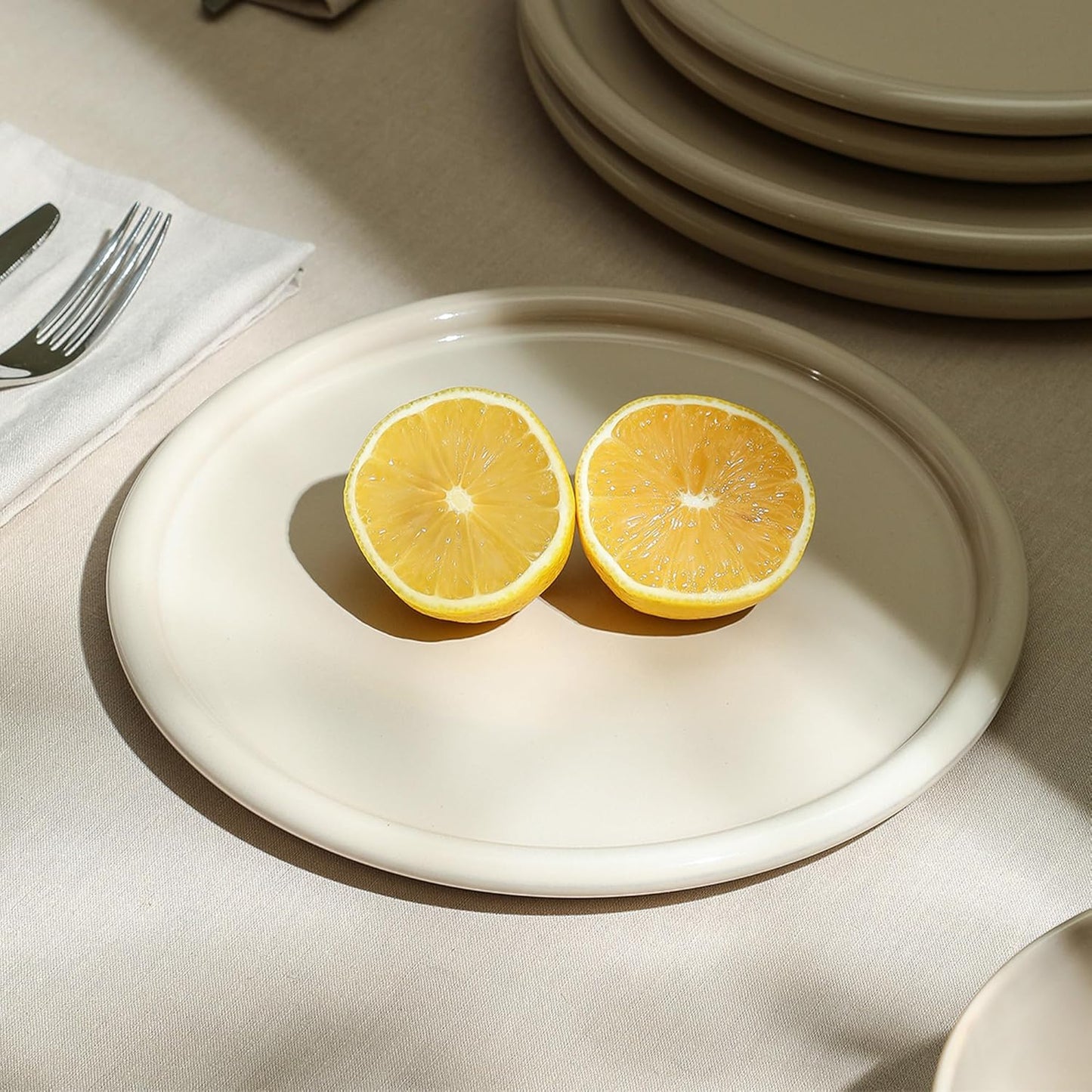 Stone Lain Eden 4-Piece Salad Plate Set Stoneware, Beige