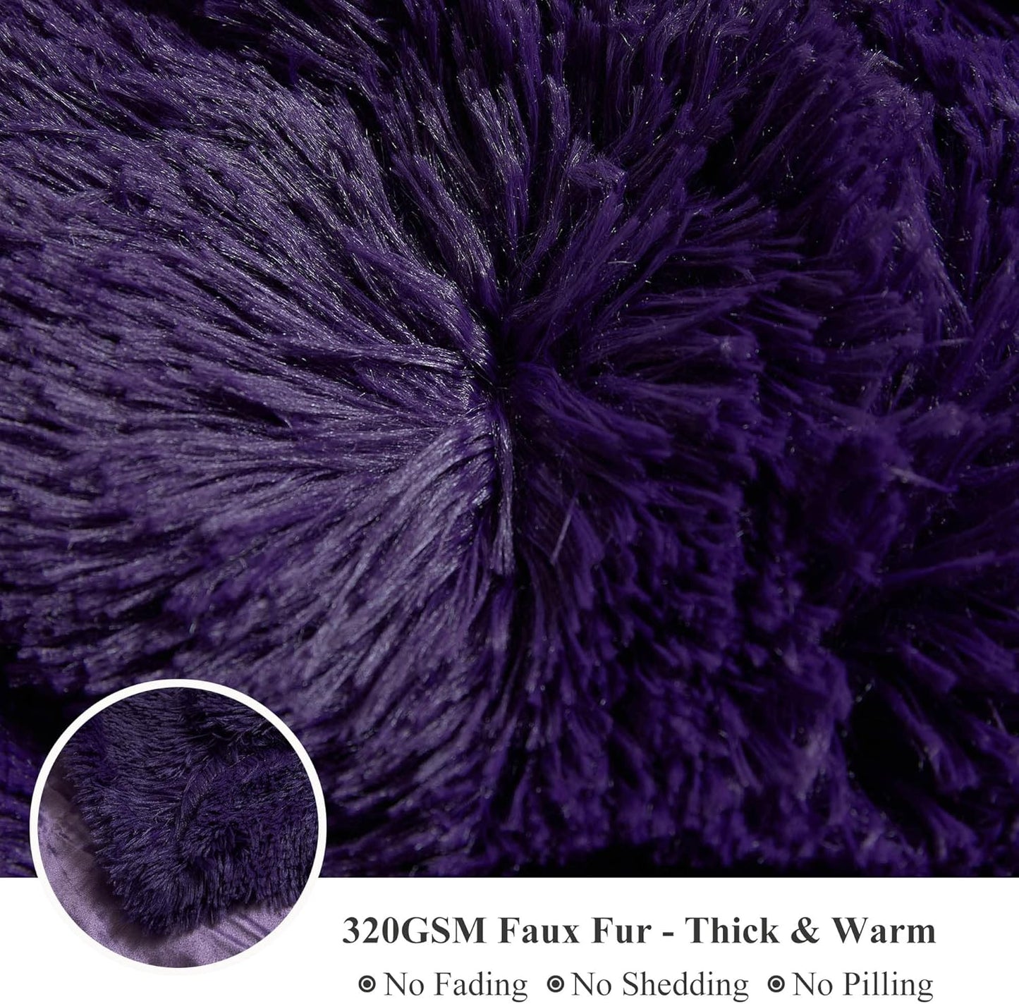 XeGe Plush Faux Fur Throw, Dark Purple Luxurious 50x60 Shaggy Furry Blanket, Thick Fluffy Microfiber Velvet Couch Blanket, Ultra Soft Fuzzy Office Lap Throw for Sofa Bed Car Purple