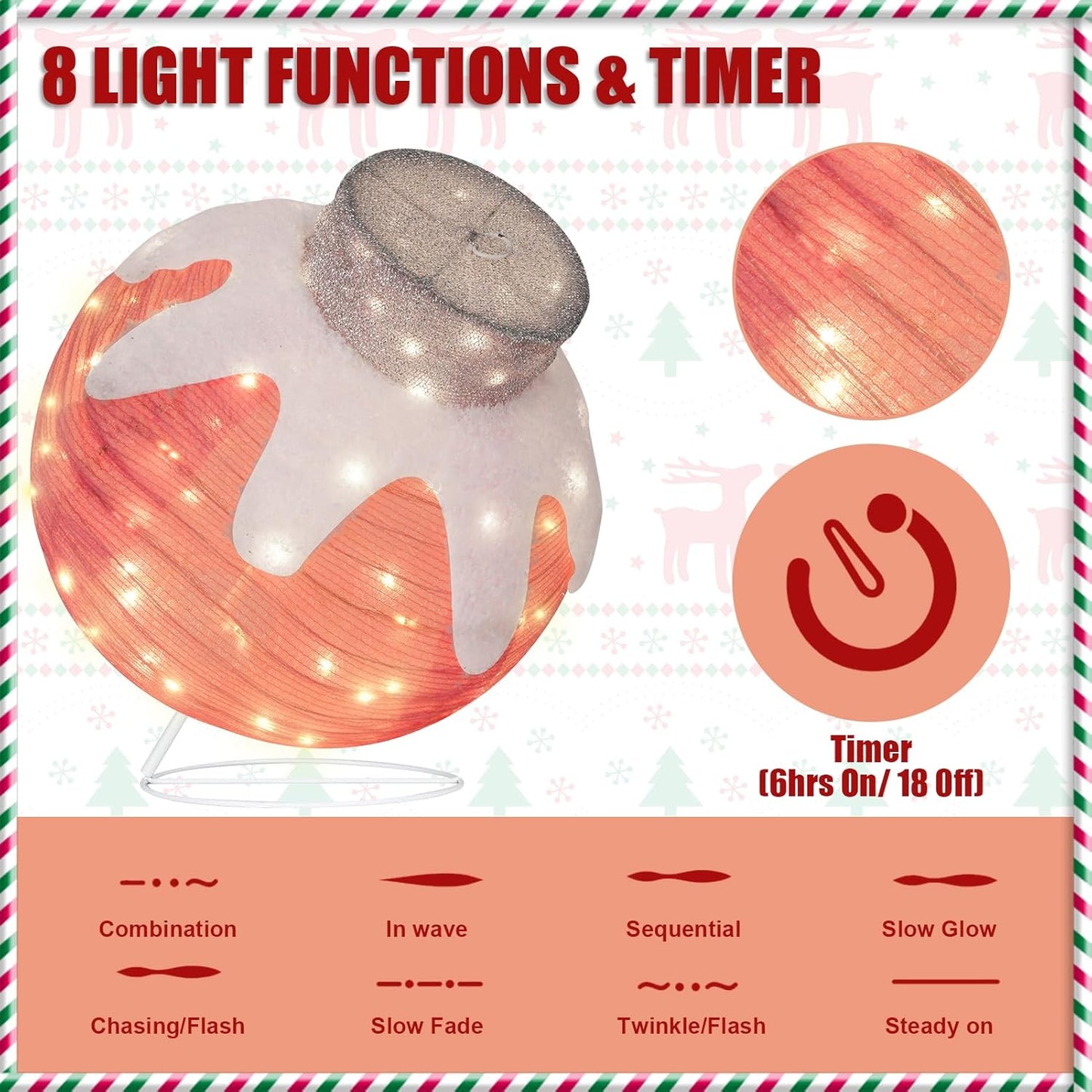 BRIGHTDECK Outdoor Christmas Ornaments, Lighted Pop-Up Outdoor Holiday Ball Decoration with 80 LED Lights, 8 Light Modes, Lighted Collapsible Holiday Decorations for Yard, Home (Pink)