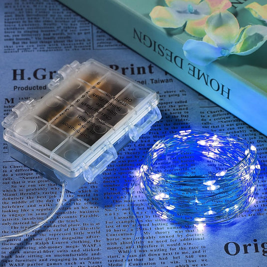 2 Pack 65.6 Ft. Battery Operated Outdoor String Lights with Remote & Timer, LED Blue Fairy Lights, Waterproof Twinkle Lights for Bedroom, Dorm, Mason Jar, Wedding, Party, Christmas