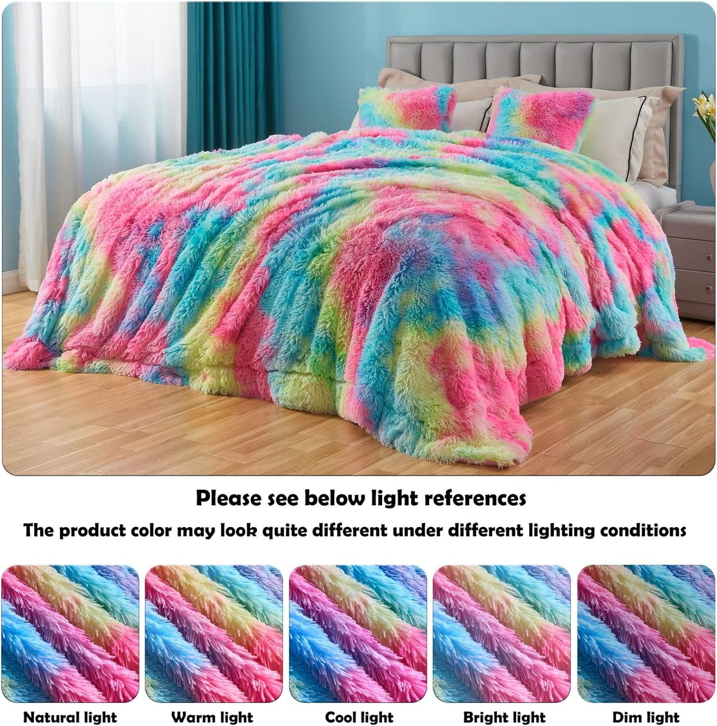 GONAAP Fuzzy Faux Fur Throw Blanket Dark Rainbow Super Soft Cozy Plush Fuzzy Shaggy Blanket for Couch Sofa Bed (Dark Rainbow, Throw(50"x60"))