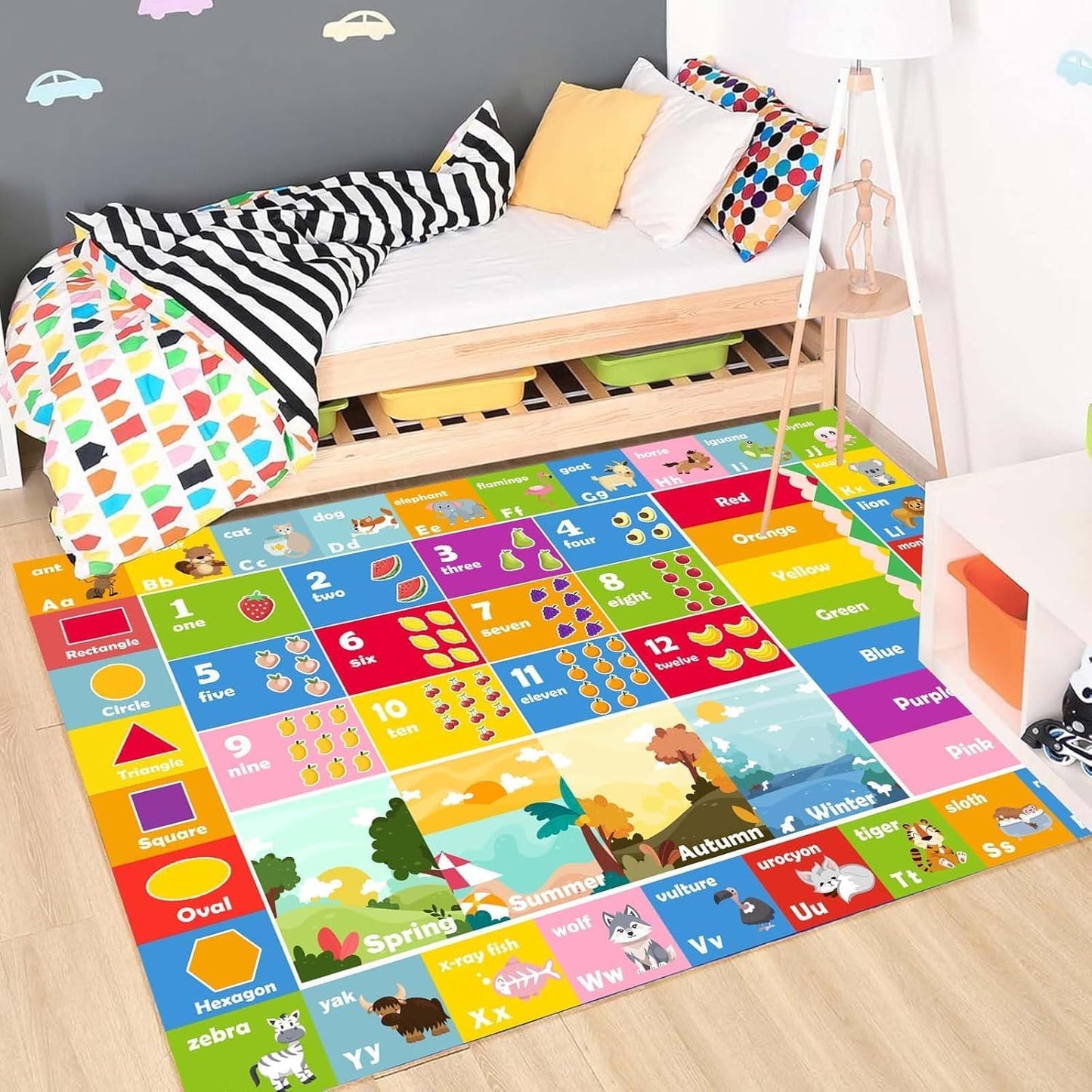 Kids Rug ABC Rug, Play Mat for Kids Playroom ABC Educational Area Rug for Playroom Classroom Elementary Preschool Rugs wtih Numbers Animals (3.3x4.9ft)