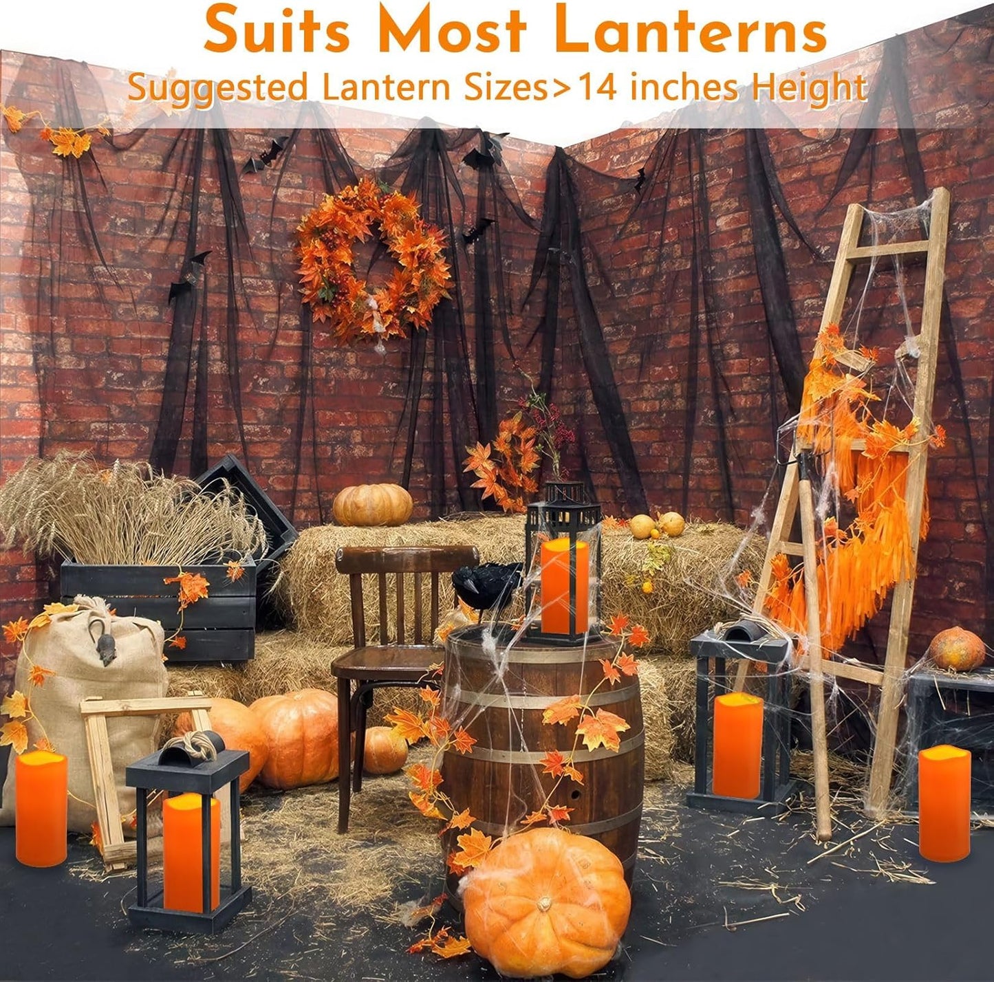 NURADA 8" x 4" Large Outdoor Flameless Candles - Waterproof LED Pillar Flickering Candle Battery Operated with Timer Remote for Patio Porch Lanterns Halloween Thanksgiving Fall Decor - 2 Pack Orange
