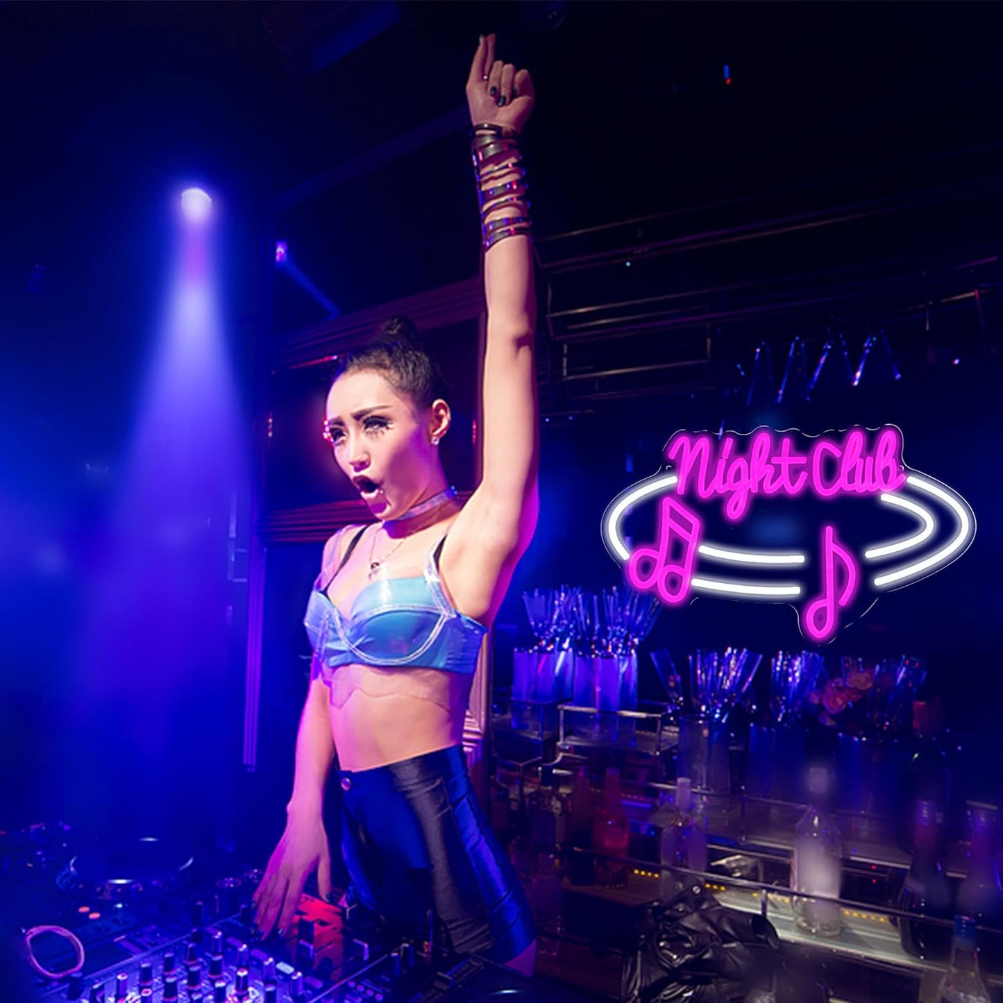 LISIGNVE Night Club Neon Sign Dimmable Switch Led Bar Sign Neon Light for Wall Decor USB Powered Music Light Up Sign for Bar Club Party Pub Music Station(16.5 * 9.8 In)