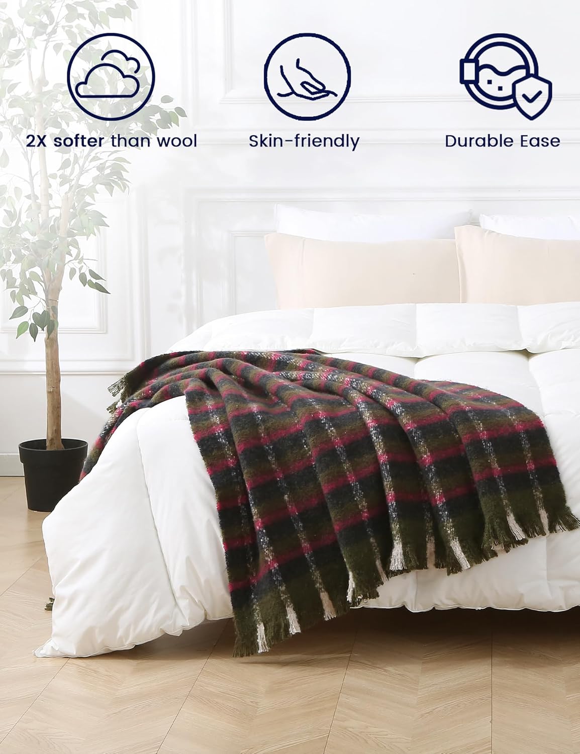 ZonLi Christmas Plaid Throw Blanket, 50" x 60" Christmas Decorative Blankets, Decorative Vintage Throws with Tassel for Couch, Bed, Sofa, Chair, Outdoor, Cozy Warm Lightweight Farmhouse Blankets