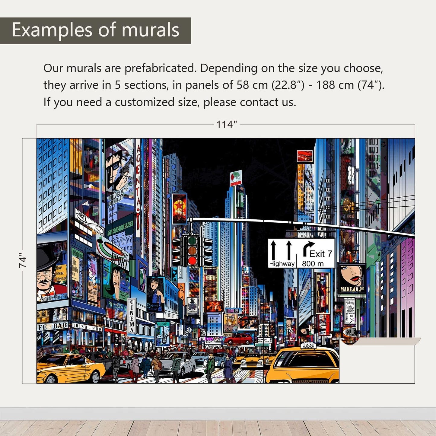 AFZEVEB-Hand-Painted New York City Wallpaper Wall murals for Bathroom 114"x74" (Not Peel and Stick)