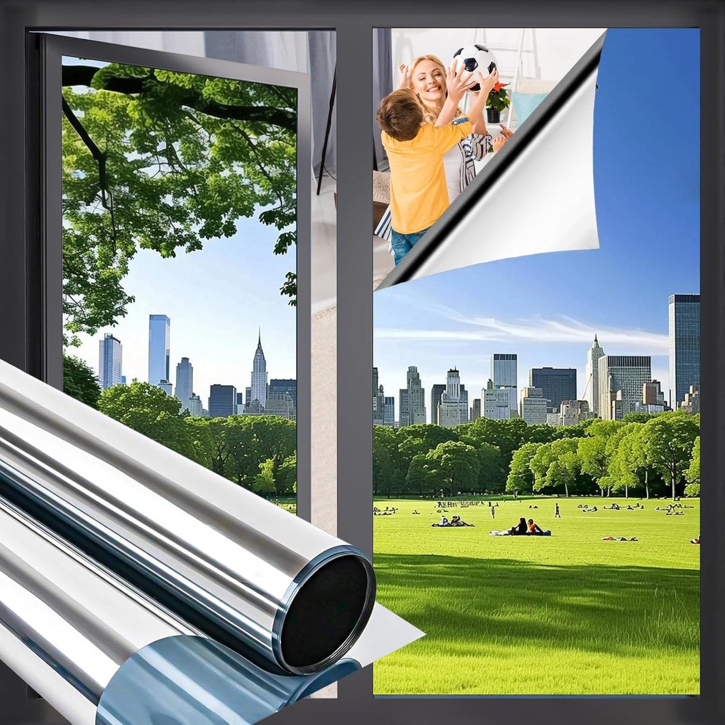 Niviy One Way Window Privacy Film Window Tint for Home See Out Not in Effect Anti UV Heat Control Glass Door Film for Home Office (Silver 29.5" x 118")