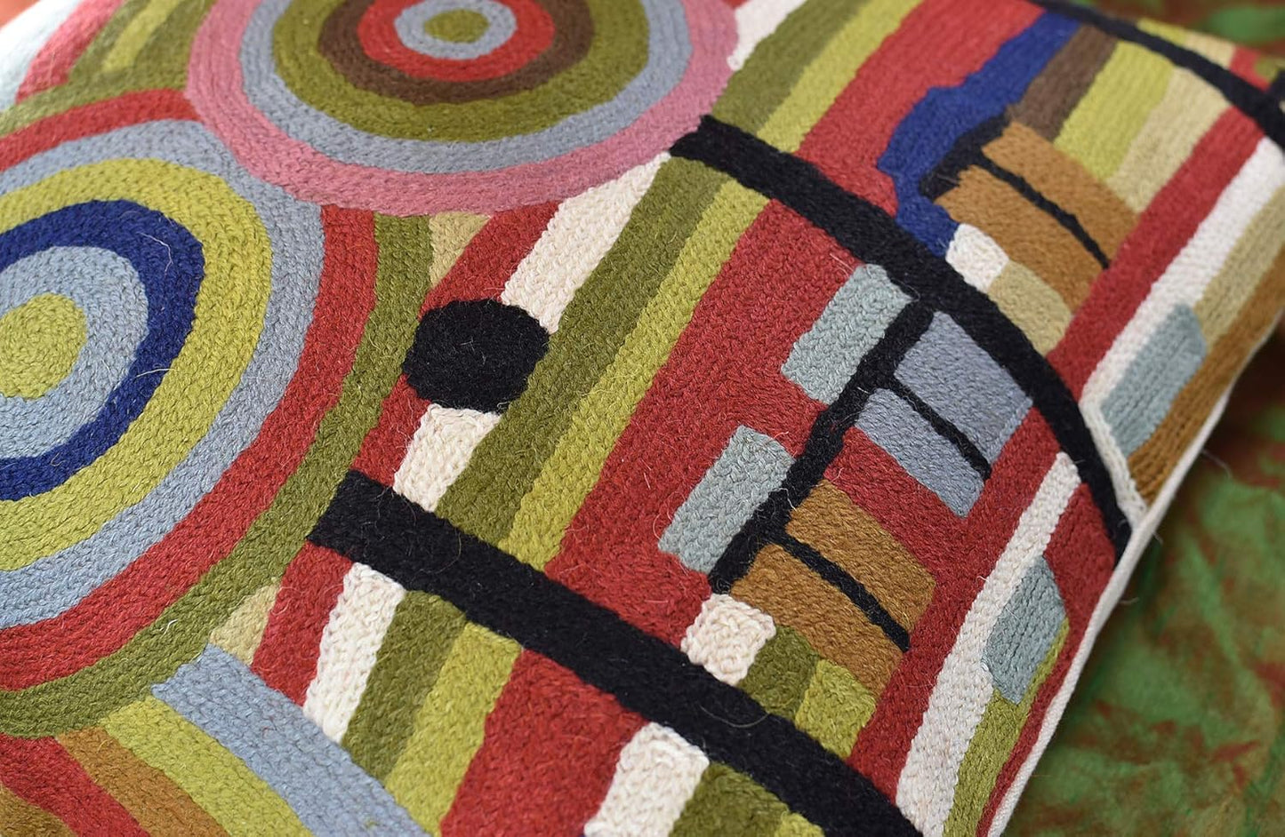 Hundertwasser Modern Pillow Cover Beloved Gardens Accent Outdoor Pillows Art Deco Couch Cushion Farmhouse Chair Cushions Hand Embroidered Wool Size 18x18