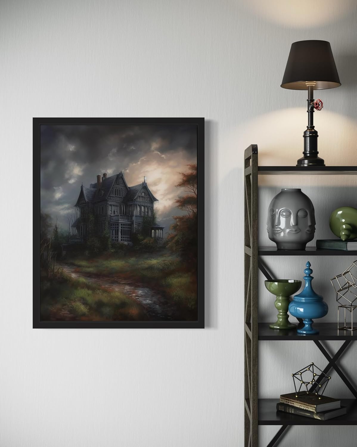 Haunted House Poster Art Print, Halloween Scary Vintage Wall Art Academia Spooky Painting Decoration for Horror Prints, Gothic Posters Bedroom Decor 89 (Haunted House, 11 x 14 inches, Unframed)
