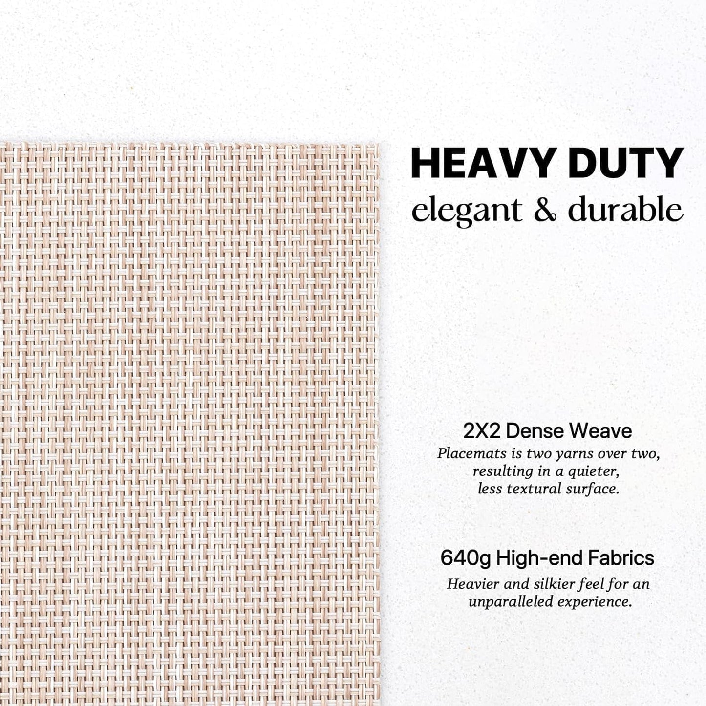 LEXMORE Placemats Set of 8 Vinyl/Plastic Woven Place Mats for Kitchen Table Indoor/Outdoor Washable Placemat Wipeable Dining Table Mats(A-Beige White)