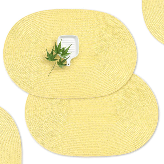 AHHFSMEI Placemats Set of 6 for Dining Table Washable Woven Vinyl Non-Slip 18x12 inches Placemat Heat-Resistant Durable Table Mats for Dining Table Easy to Clean (Wheat Yellow)