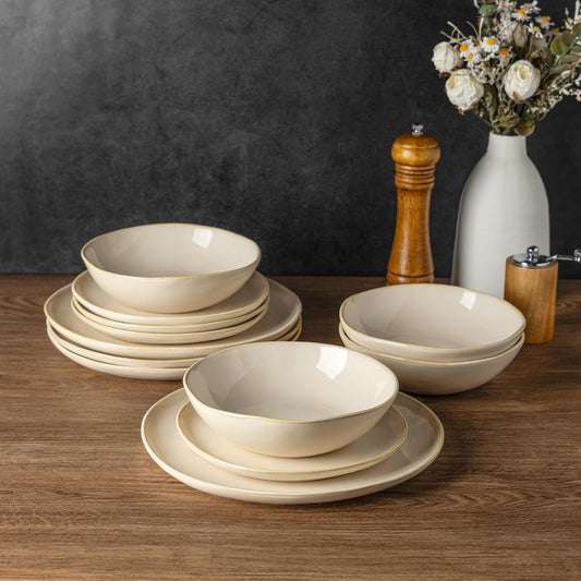 AmorArc Ceramic Dinnerware Sets,Handmade Reactive Glaze Stoneware Plates and Bowls Sets,Highly Chip and Crack Resistant | Dishwasher & Microwave Safe Dishes Set,Service for 8 (24pc)