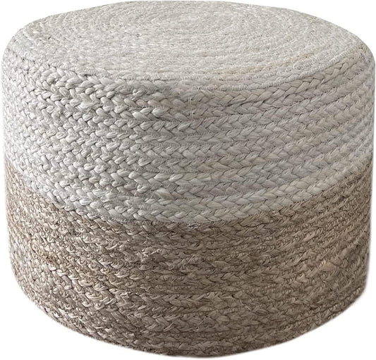Jute Pouf Ottoman | Footrest Pouf | Hand Braided - Round Boho Pouffe - for Living Room, Bedroom, Nursery (18"x18"x12") Ivory