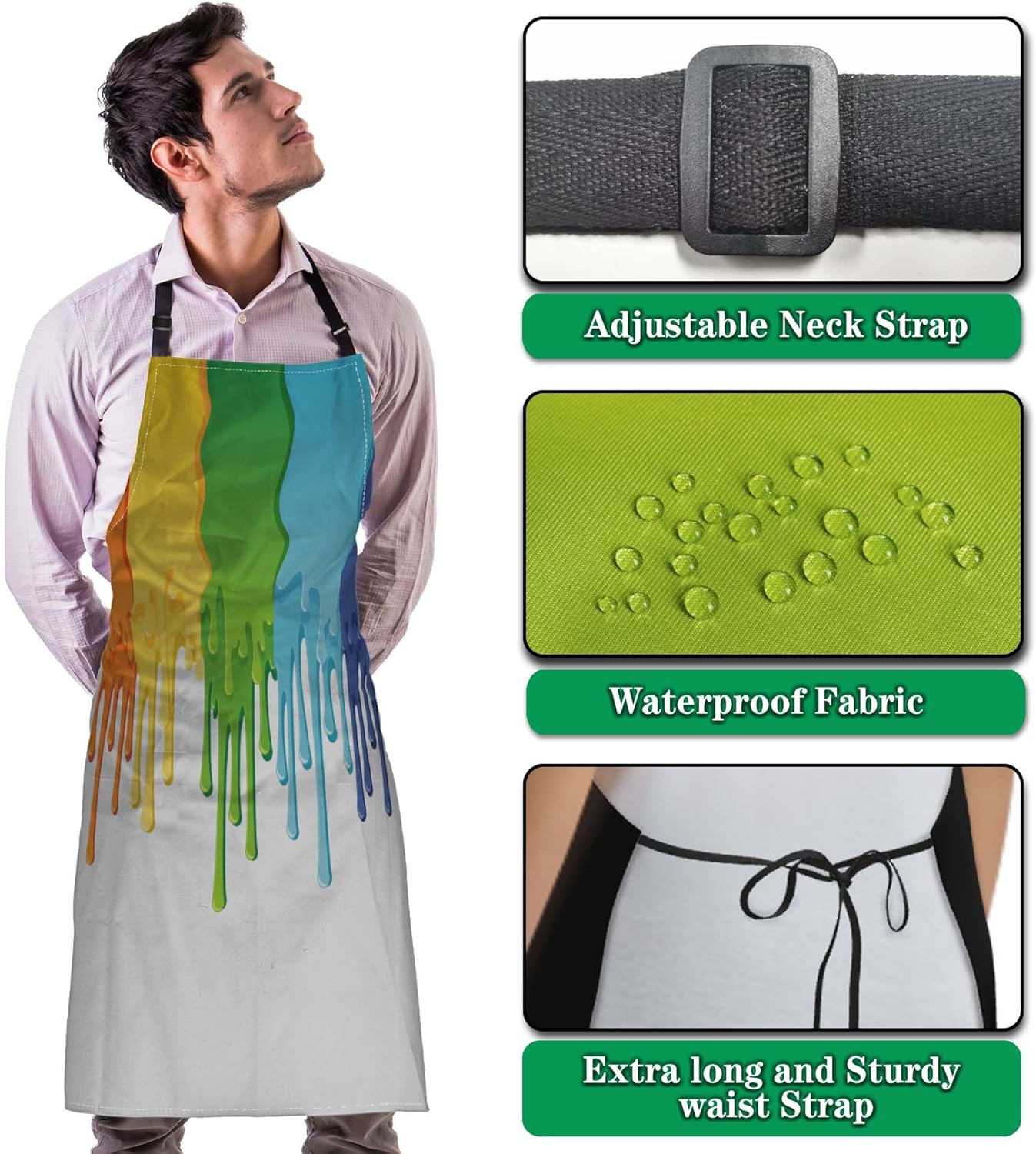Cook Apron Women Rainbow Paint Border Fun Aprons for Men for Kitchen Cooking Restaurant BBQ Painting Crafting Gardening 27” (W) x 31” (H), Waterproof Aprons