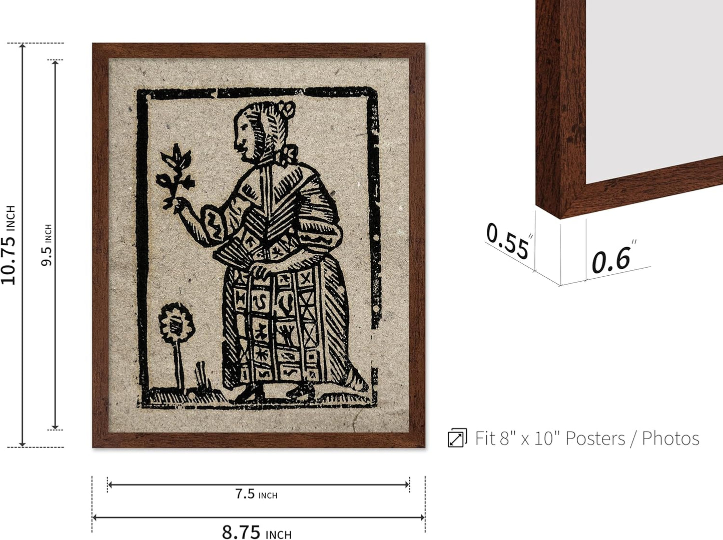 Poster Master Vintage Woodcut Poster - Retro Medieval Print - Gift for Gothic, Horror Fan - Witch Holding a Plant, Magic, Spell, Herbalist - Wall Decor for Bedroom, Dorm, 8x10 Brown Framed