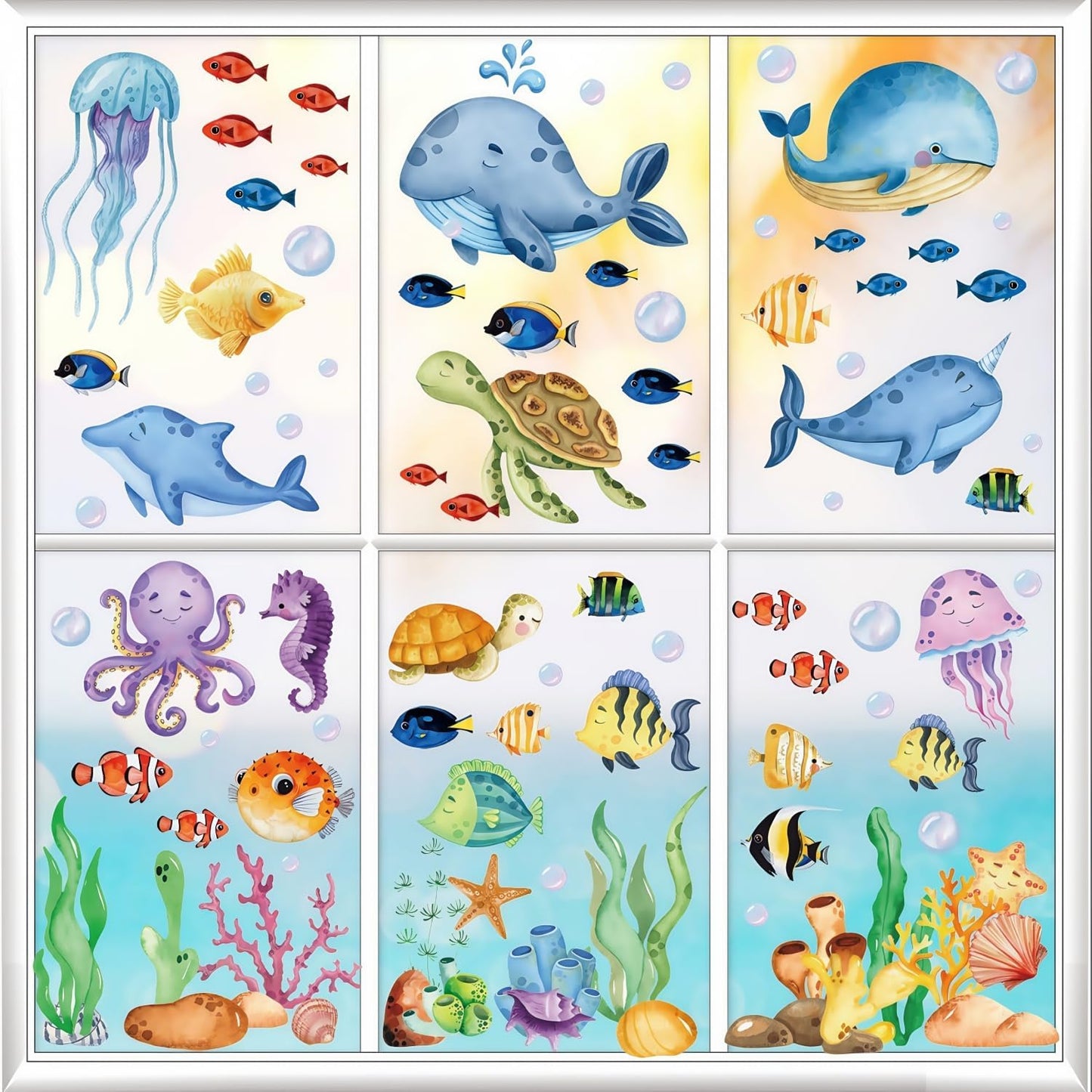 9 Sheets Summer Ocean Animal Window Clings Sea Animal Theme Window Stickers Summer Sea Decals Under The Sea Party Window Decorations