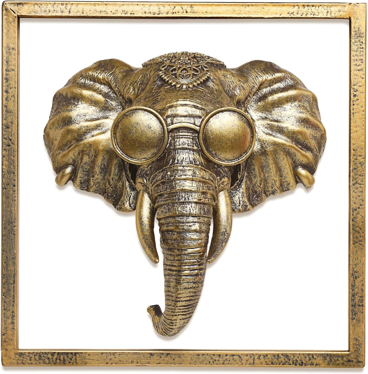 Animal Heads Wall Decor (Includes Metal Frame) Resin Animals Sculptures Head Wall Hanging Decoration Gold vintage Wall Sculpture for Living Room Bedroom Office (Elephant)