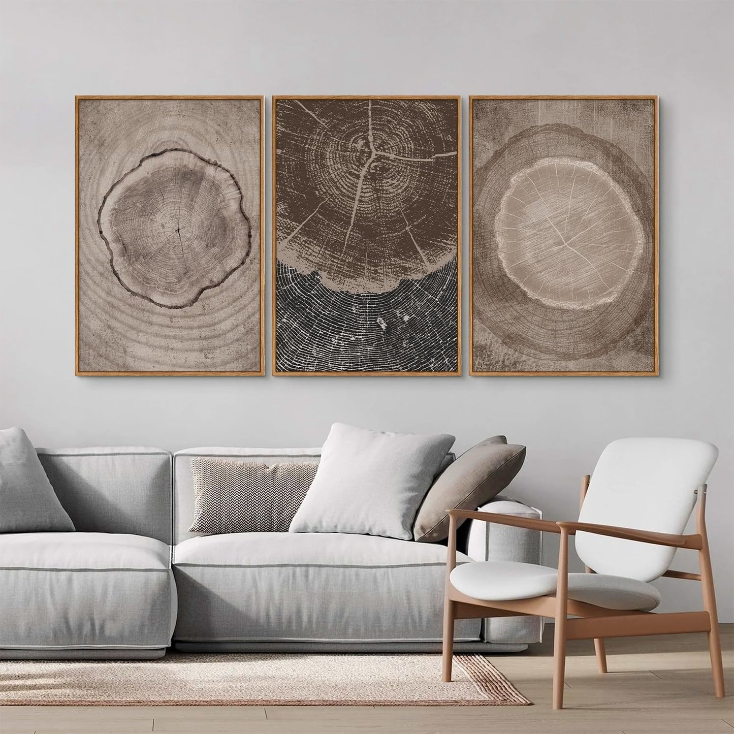 SIGNINART Beige Tree Ring Framed Canvas Wall Art Set, Abstract Black and White Rustic Wood Wall Decor, Neutral Wood Stump Artwork, Modern Art Prints for Bedroom Living Room Office 16"x24"x3