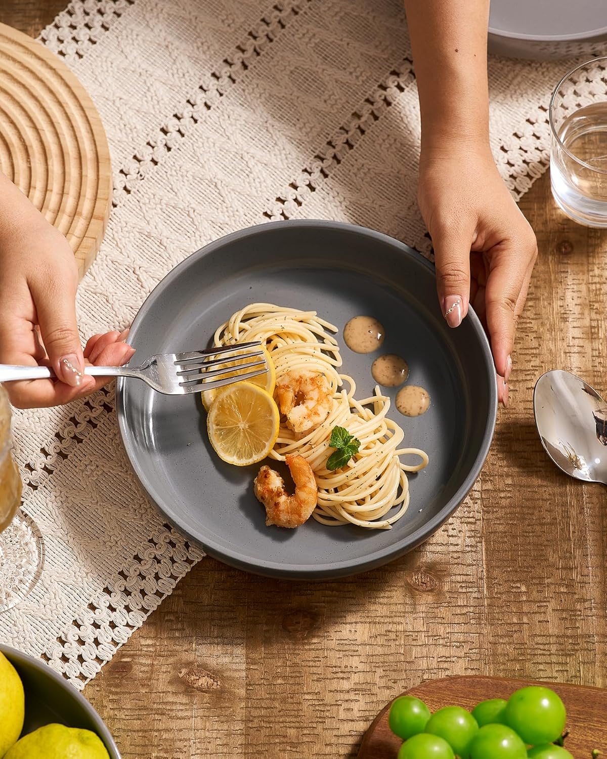 famiware Milkyway 33 oz Bowl Set, Pasta Bowls Set of 6, Salad Bowls Perfect for Your Friend for Housewarming, Thanksgiving, Christmas, Dark Gray