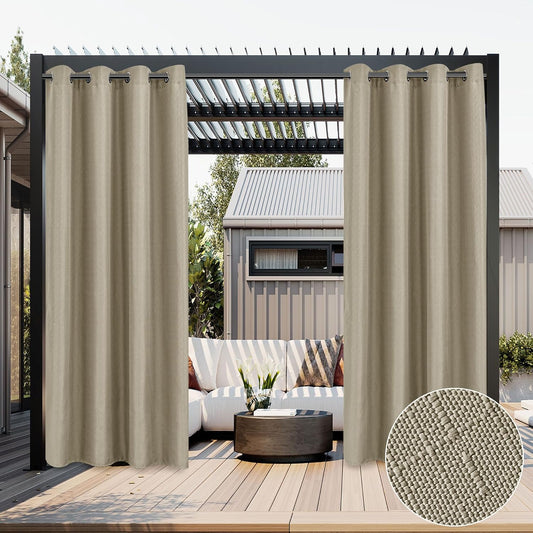 HolidayIdeas 2 Panels Linen Outdoor Curtains for Patio Waterproof Taupe Curtains 84 inch Length-Indoor Outside Curtains Weatherproof, Privacy for Pergola, Porch, Cabana, Gazebo 54" Wide x 84" Long