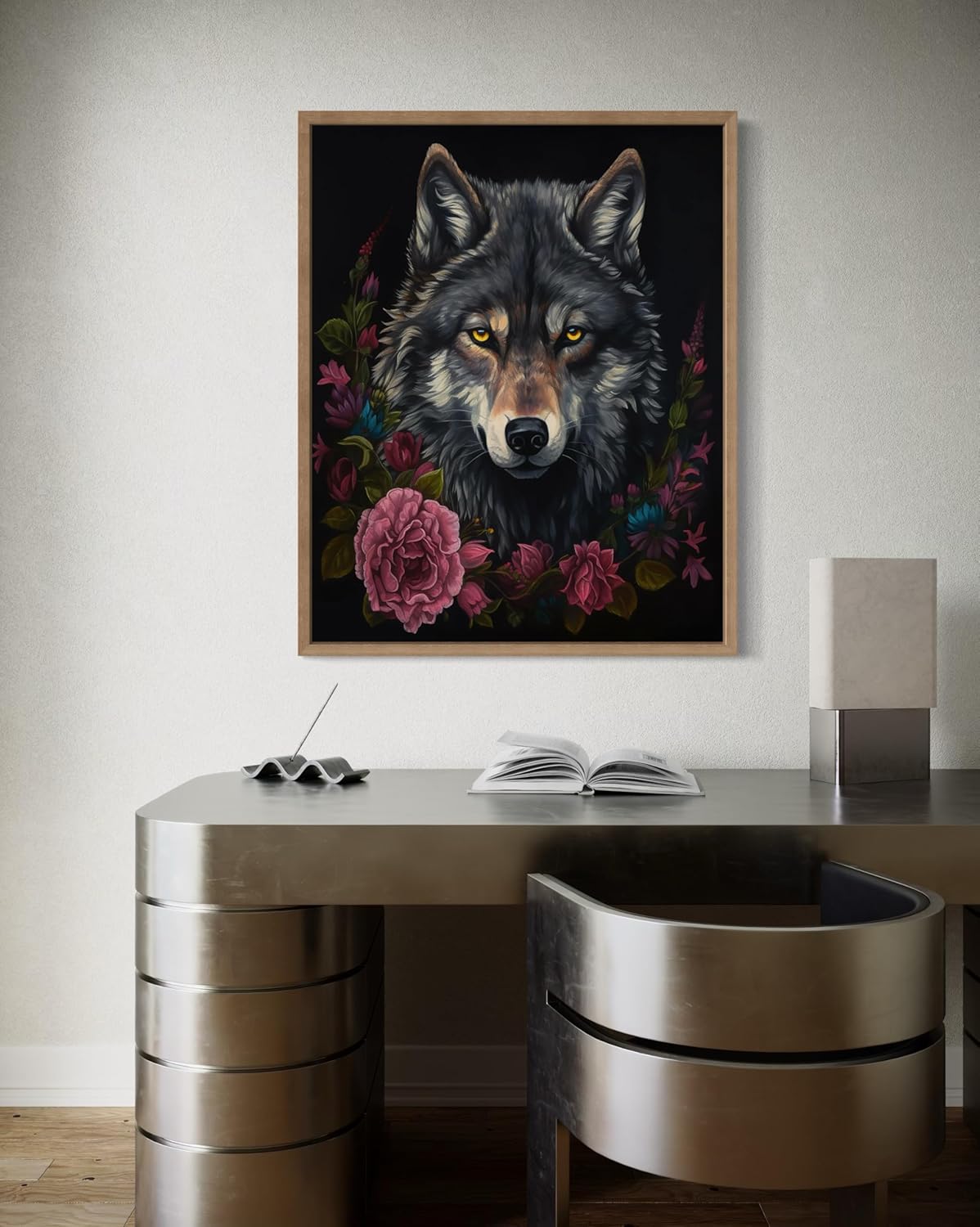 Vintage Wolf Poster Art Print, Halloween Scary Wall Art Academia Spooky Painting Decoration for Horror Prints, Gothic Posters Bedroom Decor 89 (Vintage Wolf, 8 x 10 inches, Wood Frame)