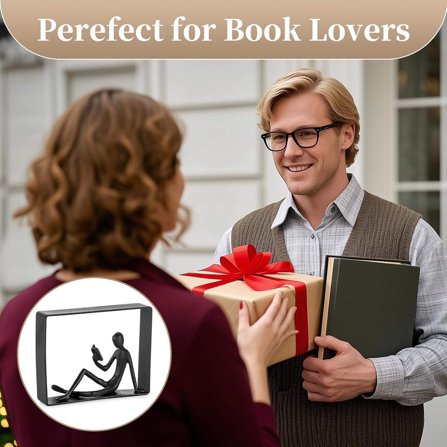 Sziqiqi Book Ends for Shelves Decorative: Cast Iron Bookends for Books Cute Statue Book Ends on Bookshelf Human Sculpture Decoration - Geometric Bookend Unique Gift for Shelves Room Office Decorative