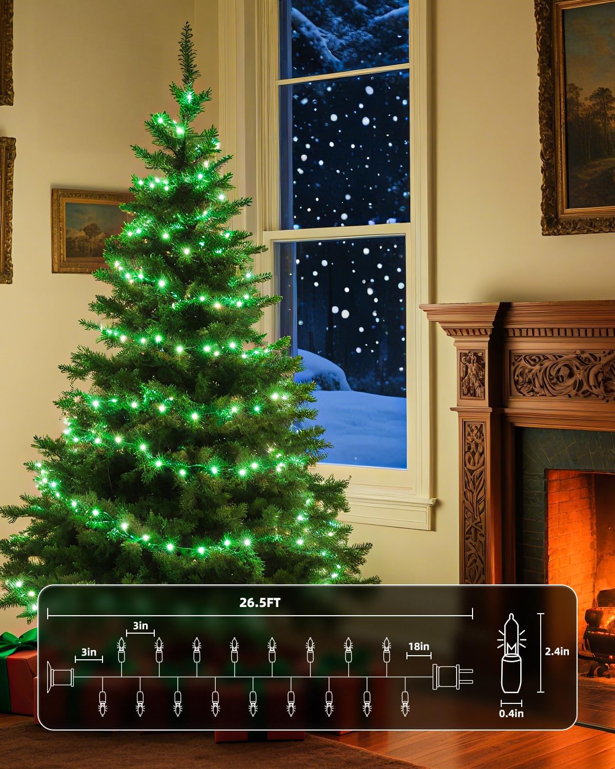 Brightown Green Christmas String Lights, 100-Count 26.5ft Incandescent Bulb Mini Lights for St. Patrick's Day Decor, Christmas Tree Garland Wedding Party Multi-Use Festival Decoration, White Wire