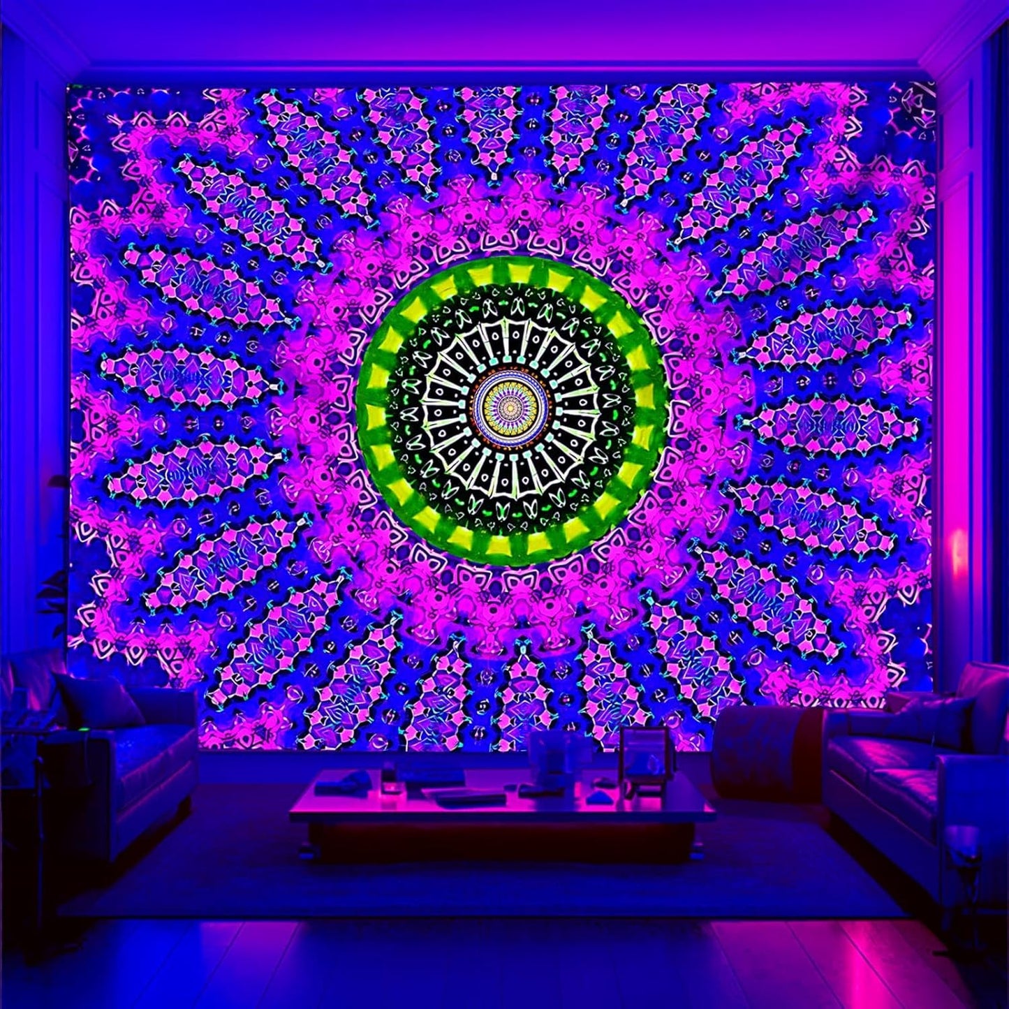 Blacklight Mandala Tapestry for Bedroom, Black Light Posters for Adults and Teens, Red UV Reactive Aesthetic Bohemian Wall Art Decor (40 x 30 Inches)